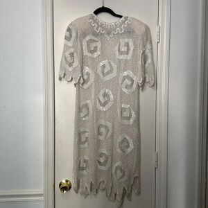 Vintage Judith Ann Creations Bridal Ivory 100% Silk & Beaded Sequin Dress Size M